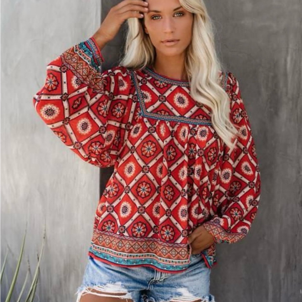 Flying Tomato Bohemian patterned oversized top size L